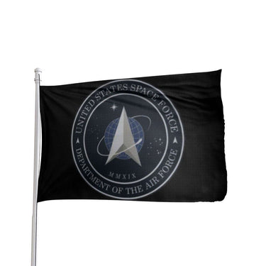 Duraflight Space Force flag in blue and white, featuring the official insignia by Atlantic Flag & Pole Inc.